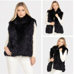 BLACK REAL FUR VEST Long Genuine Fur Size LARGE / XLARGE